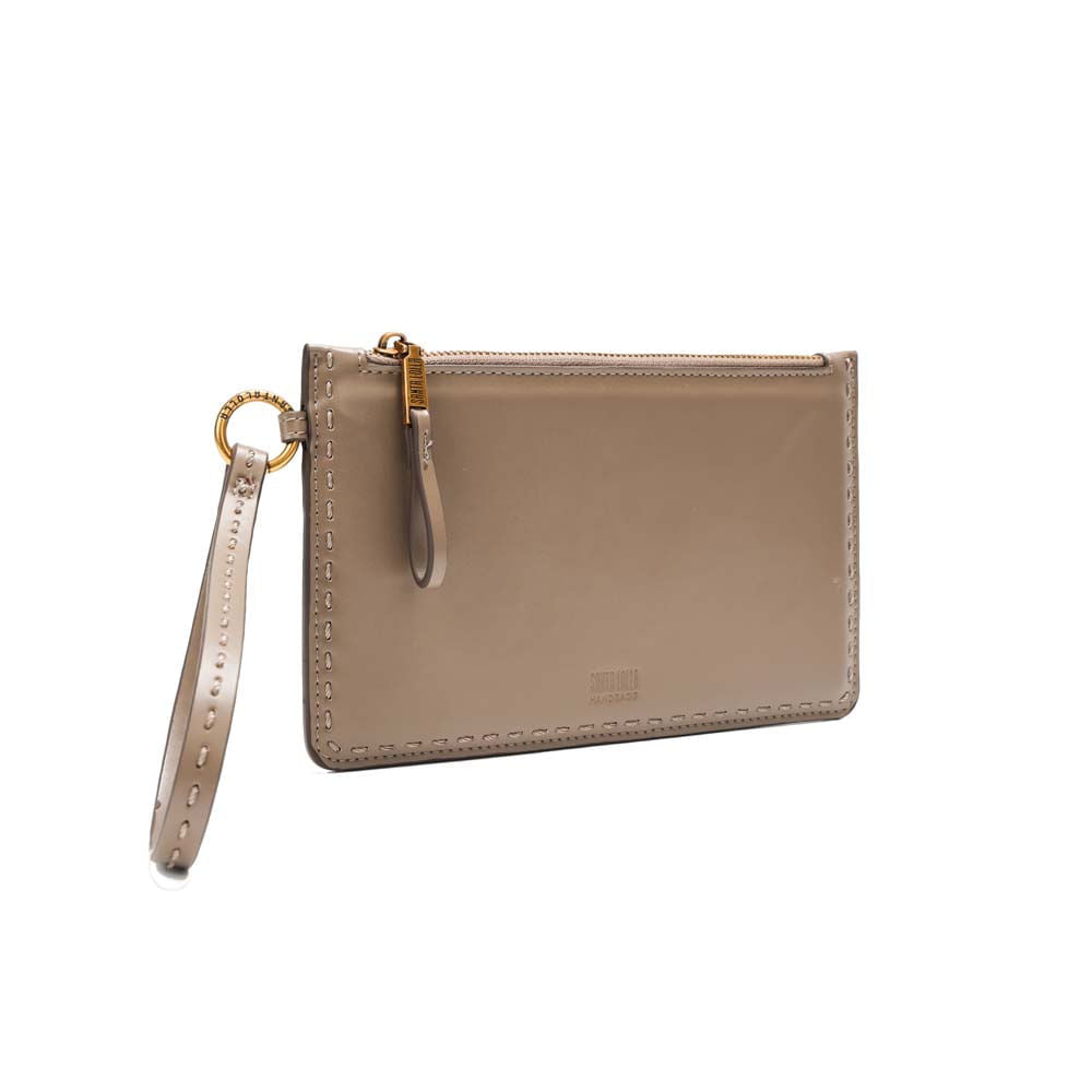 Clutch Santa Lolla Taupe Alça De Mão Zíper