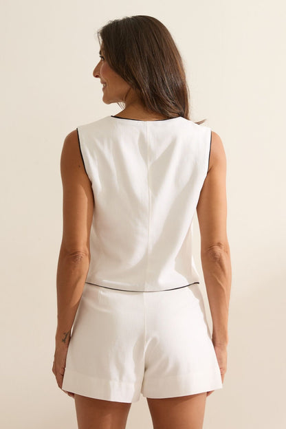 Colete Flo Maria Off White Linho Vivo Preto