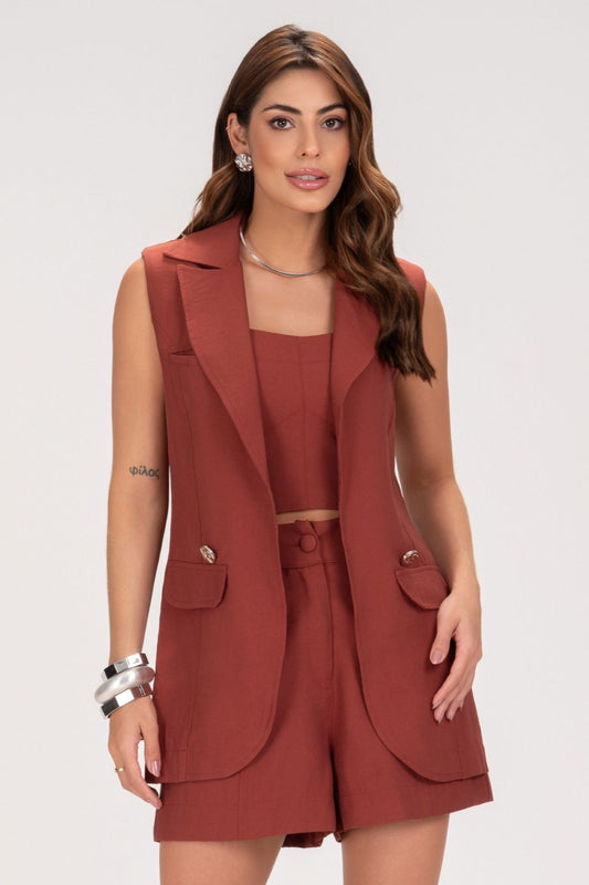 Colete Frysaide Terracota Alongado Com Ombreiras