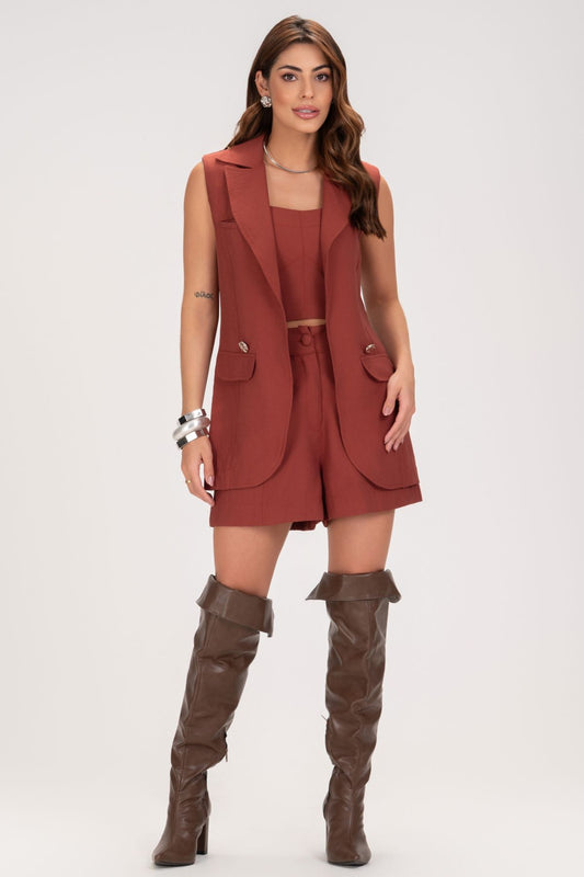 Colete Frysaide Terracota Alongado Com Ombreiras