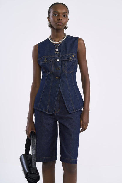 Colete Jeans Colcci Azul Indigo Botões Metálicos