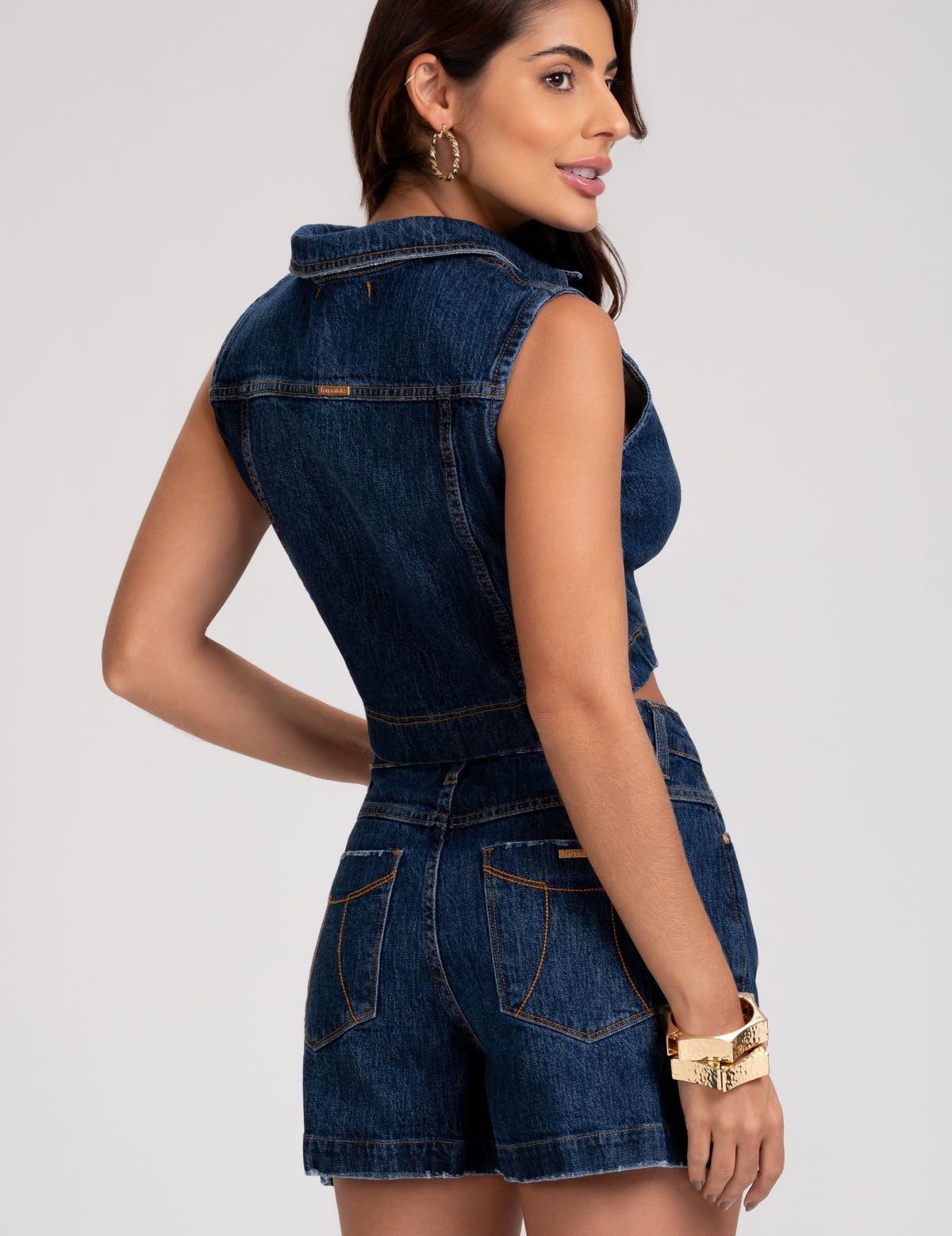 Colete Jeans Frysaide Azul Escuro Botões Dourados