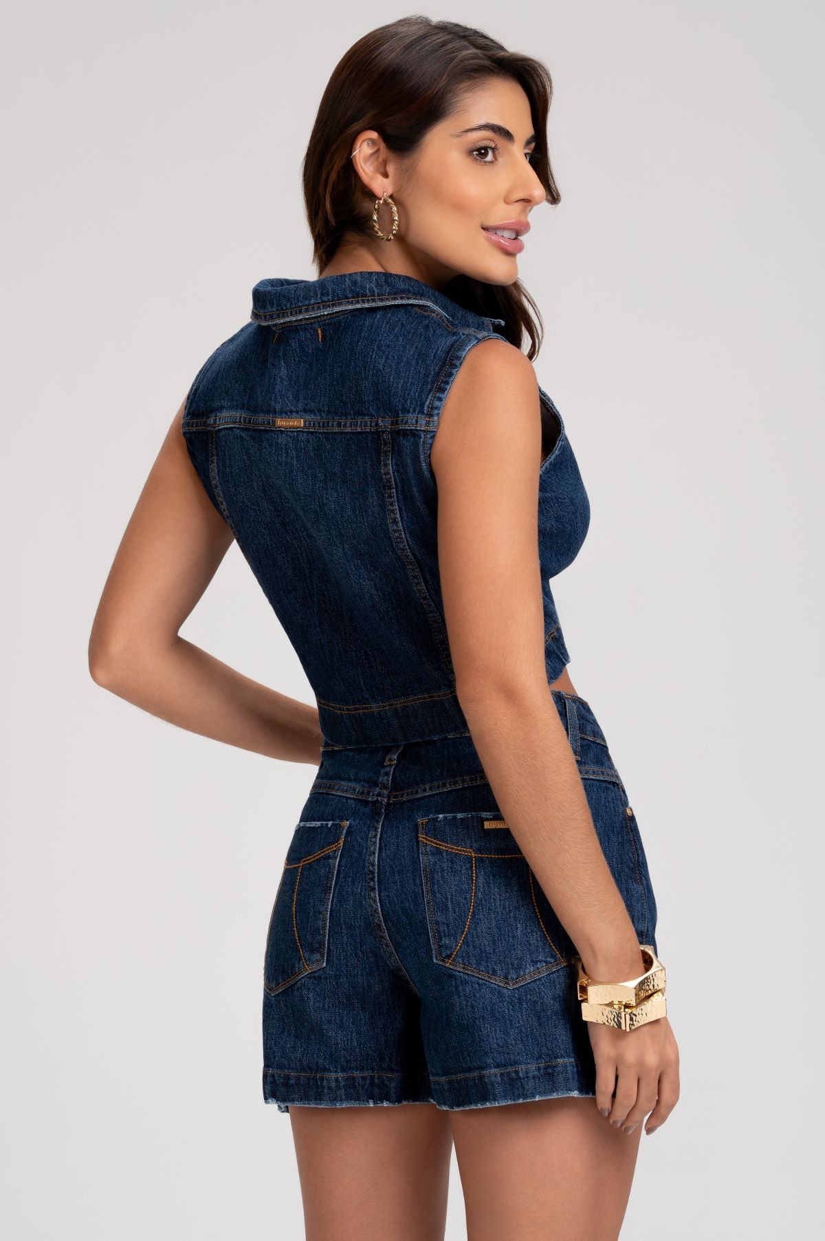 Colete Jeans Frysaide Azul Escuro Botões Dourados