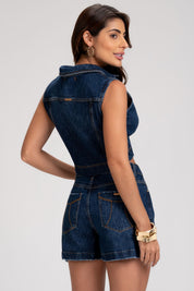 Colete Jeans Frysaide Azul Escuro Botões Dourados