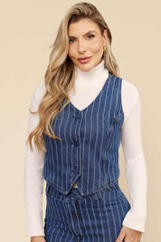 Colete Lottus Azul Jeans Risca De Giz Botões