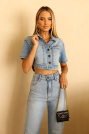 Cropped Jeans Com Bolso Grande Jeans Frysaide