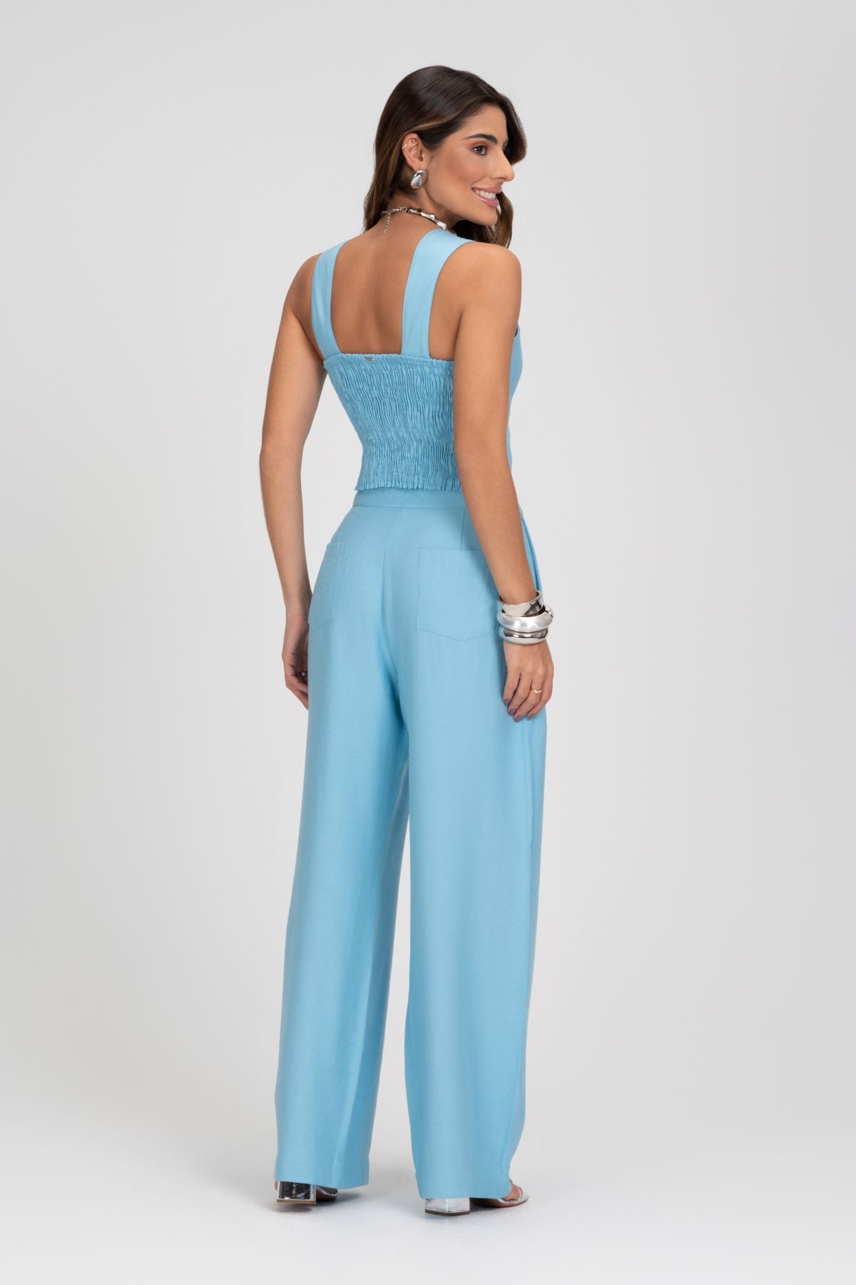 Cropped Alfaiataria Azul Alças Largas Frysaide