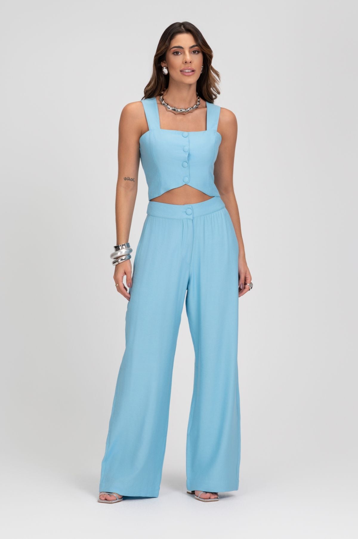 Cropped Alfaiataria Azul Alças Largas Frysaide