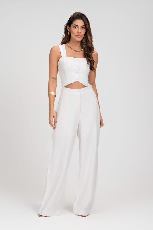 Cropped Alfaiataria Off White Alças Largas Frysaide