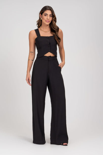 Cropped Alfaiataria Preto Alças Largas Frysaide