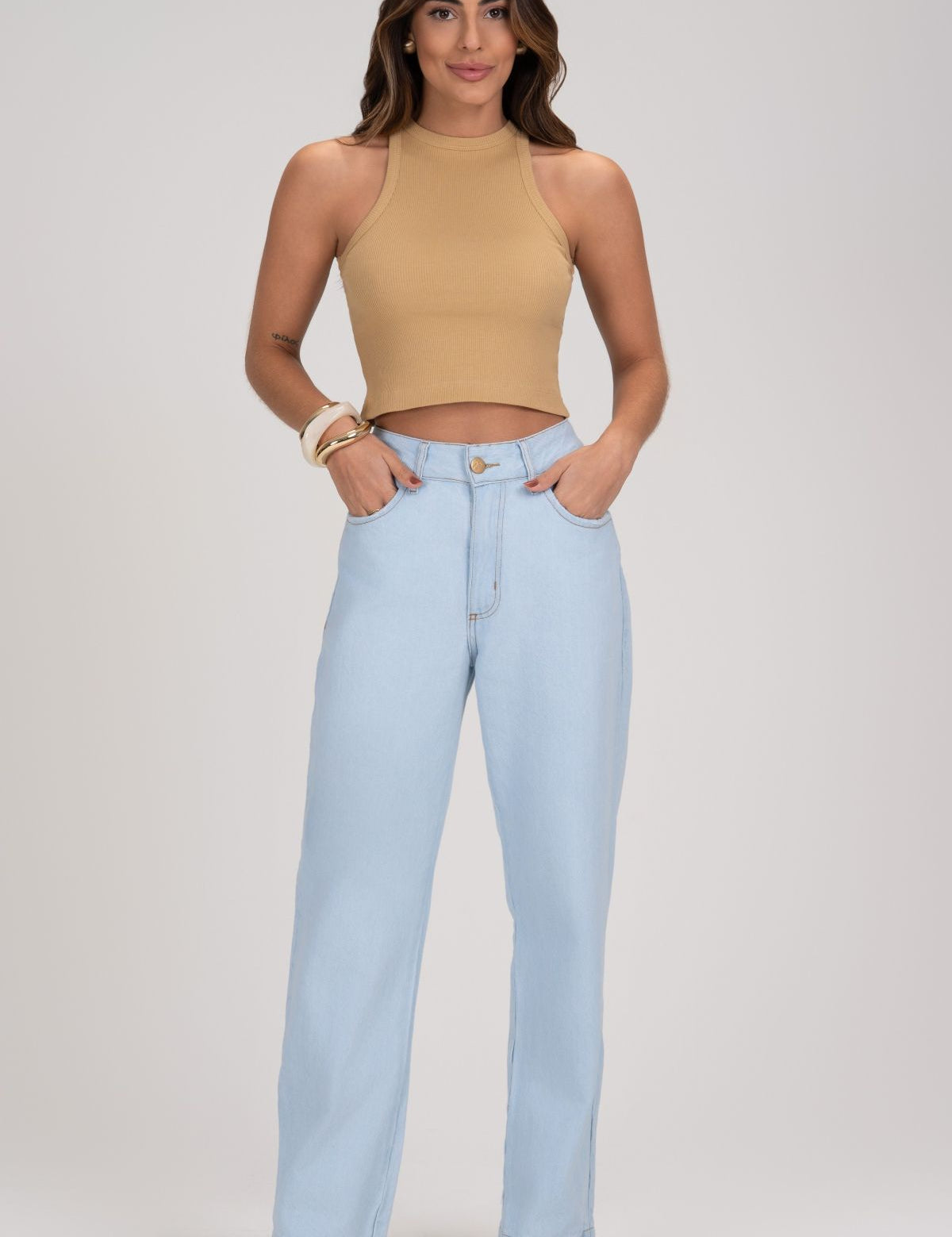 Cropped Canelado Bege Frysaide