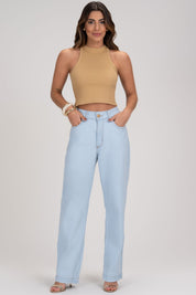 Cropped Canelado Bege Frysaide