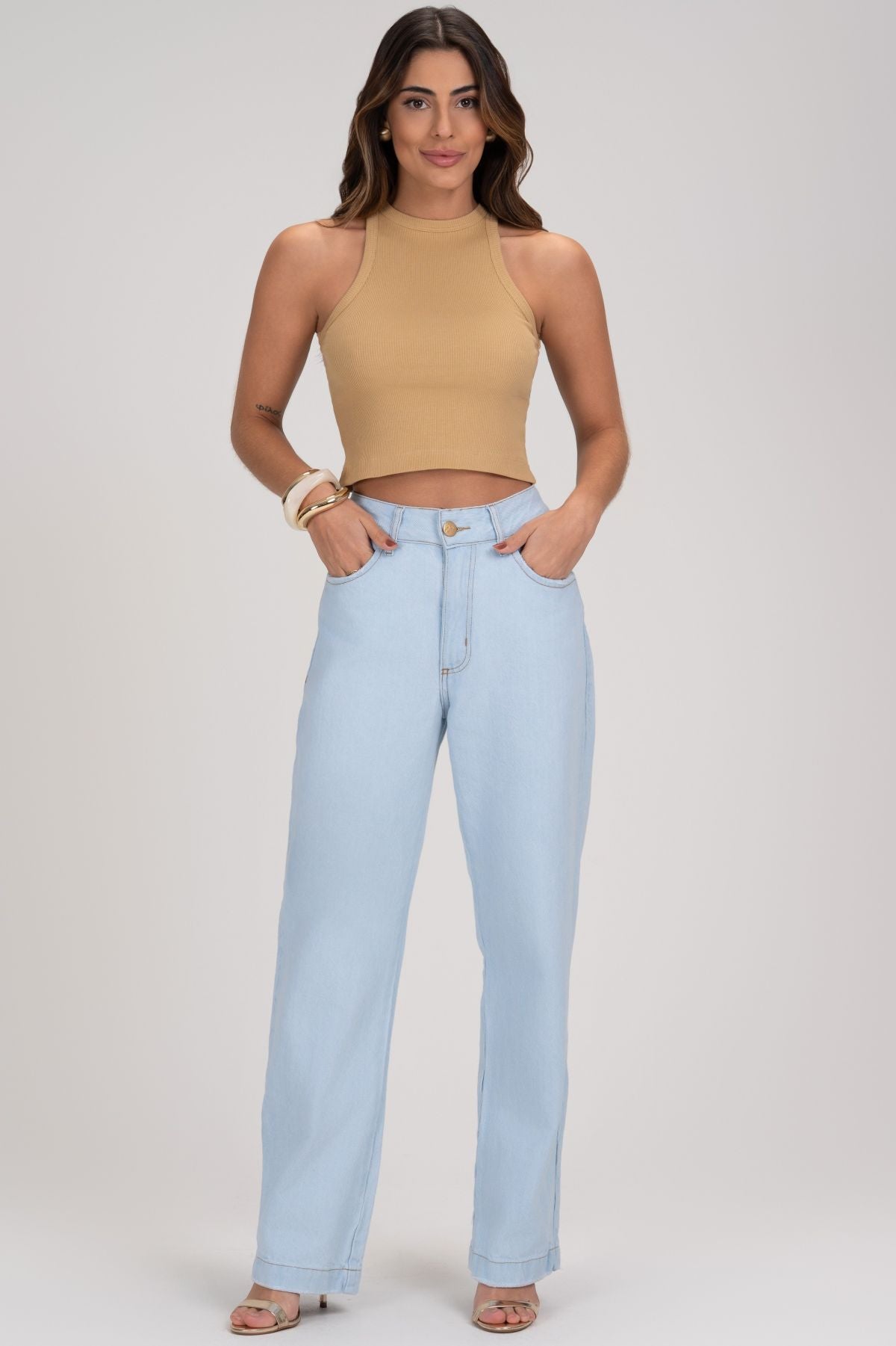 Cropped Canelado Bege Frysaide