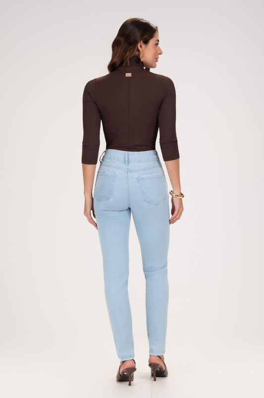 Cropped Canelado Frysaide Marrom Gola Média