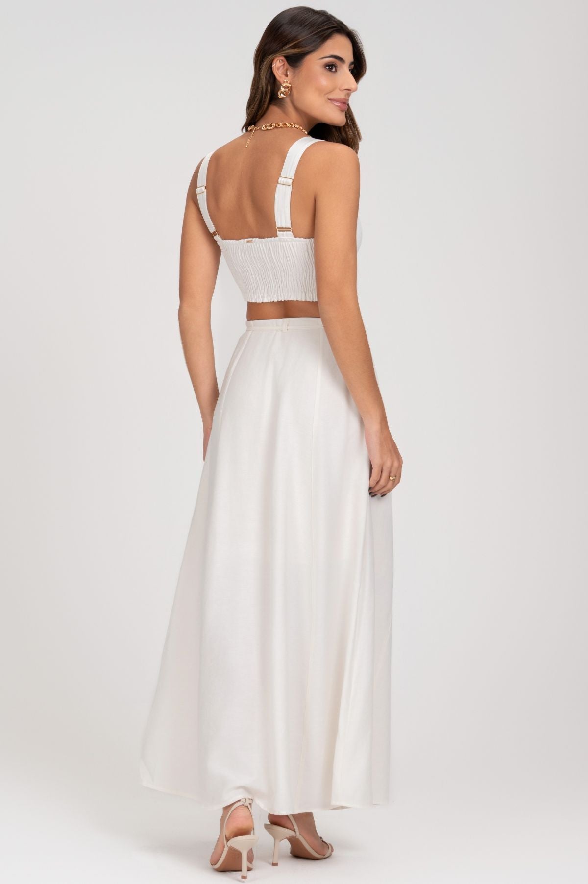 Cropped De Alfaiataria Com Decote Médio Off White Frysaide