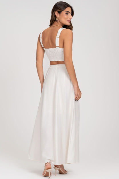 Cropped De Alfaiataria Com Decote Médio Off White Frysaide