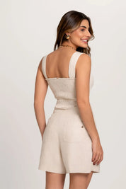 Cropped De Linho Com Alcas Largas Off White Frysaide
