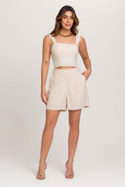 Cropped De Linho Com Alcas Largas Off White Frysaide