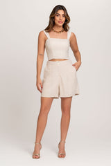 Cropped De Linho Com Alças Largas Off White Frysaide