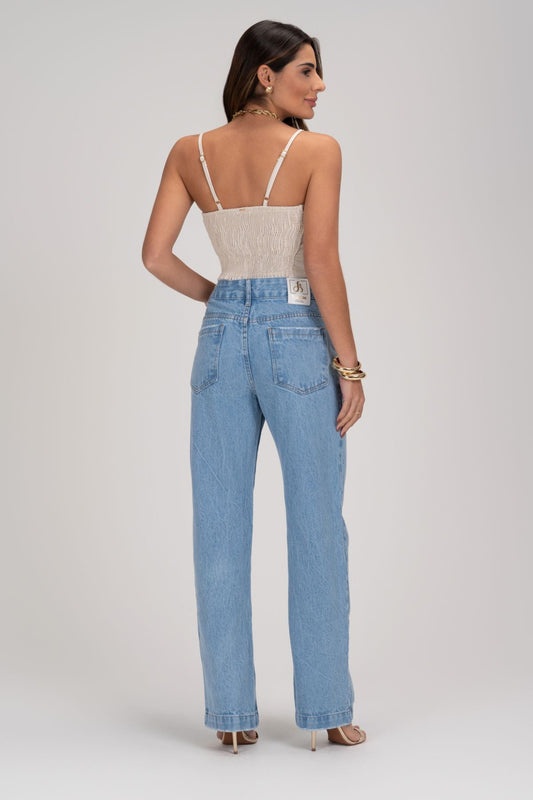 Cropped De Linho Natural Decote Frysaide