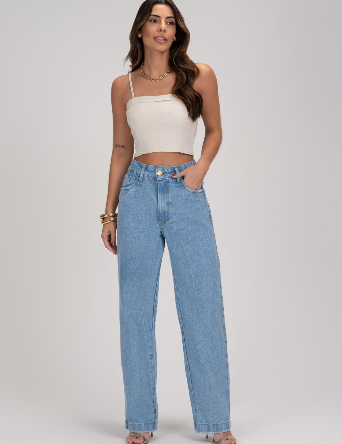Cropped De Linho Natural Decote Frysaide