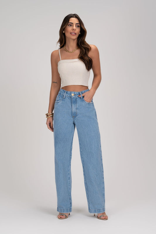 Cropped De Linho Natural Decote Frysaide