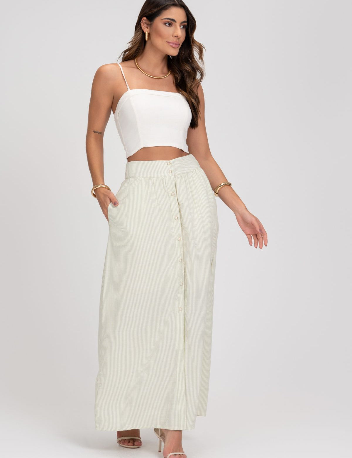 Cropped De Linho Off White Decote Frysaide