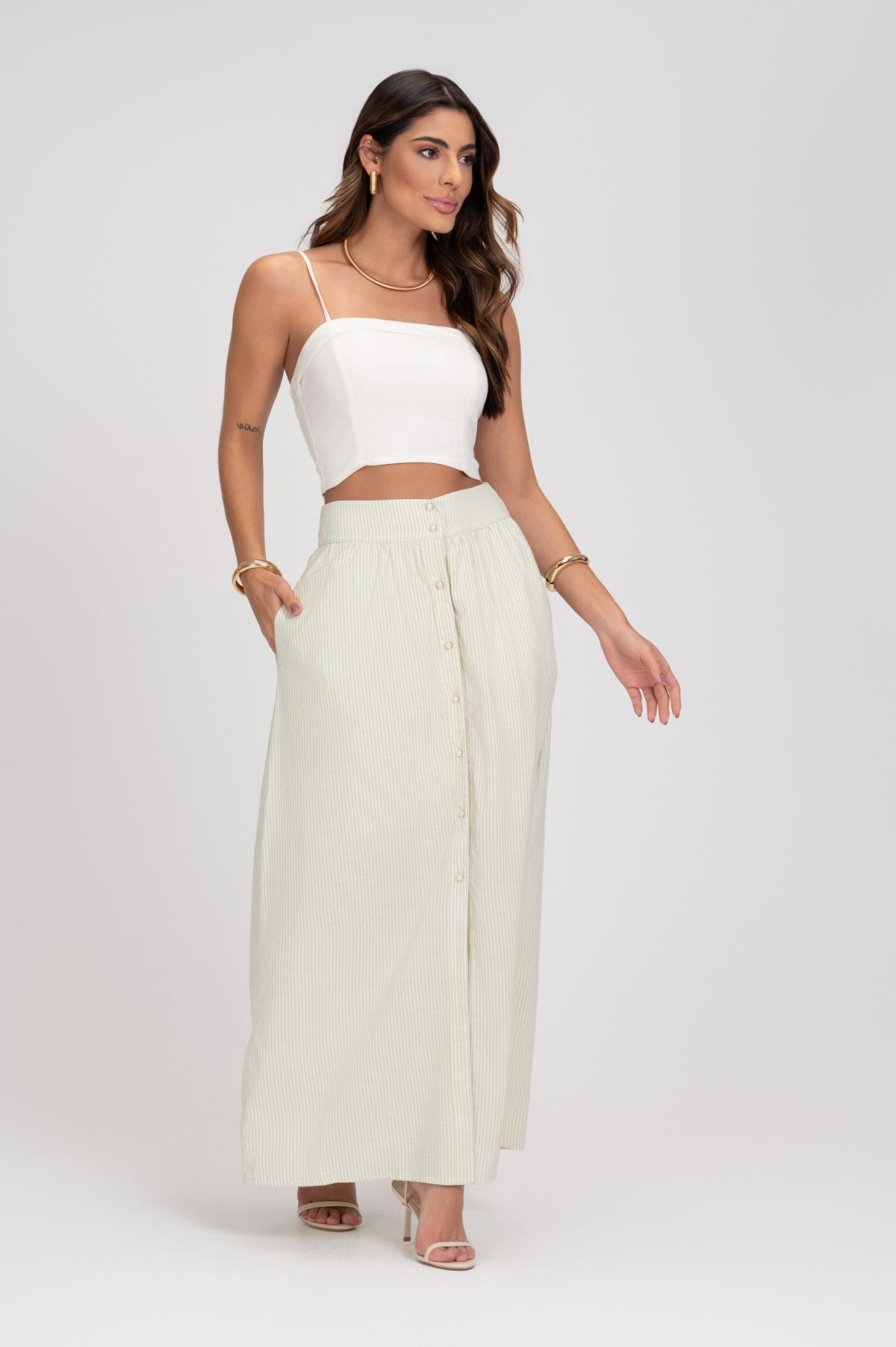 Cropped De Linho Off White Decote Frysaide