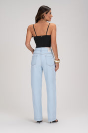 Cropped De Linho Preto Decote Frysaide