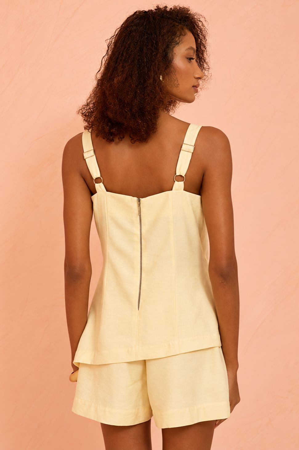 Cropped Flo Maria Amarelo Babado Peplum