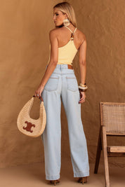 Cropped Frysaide Amarelo Canelado Frente Única
