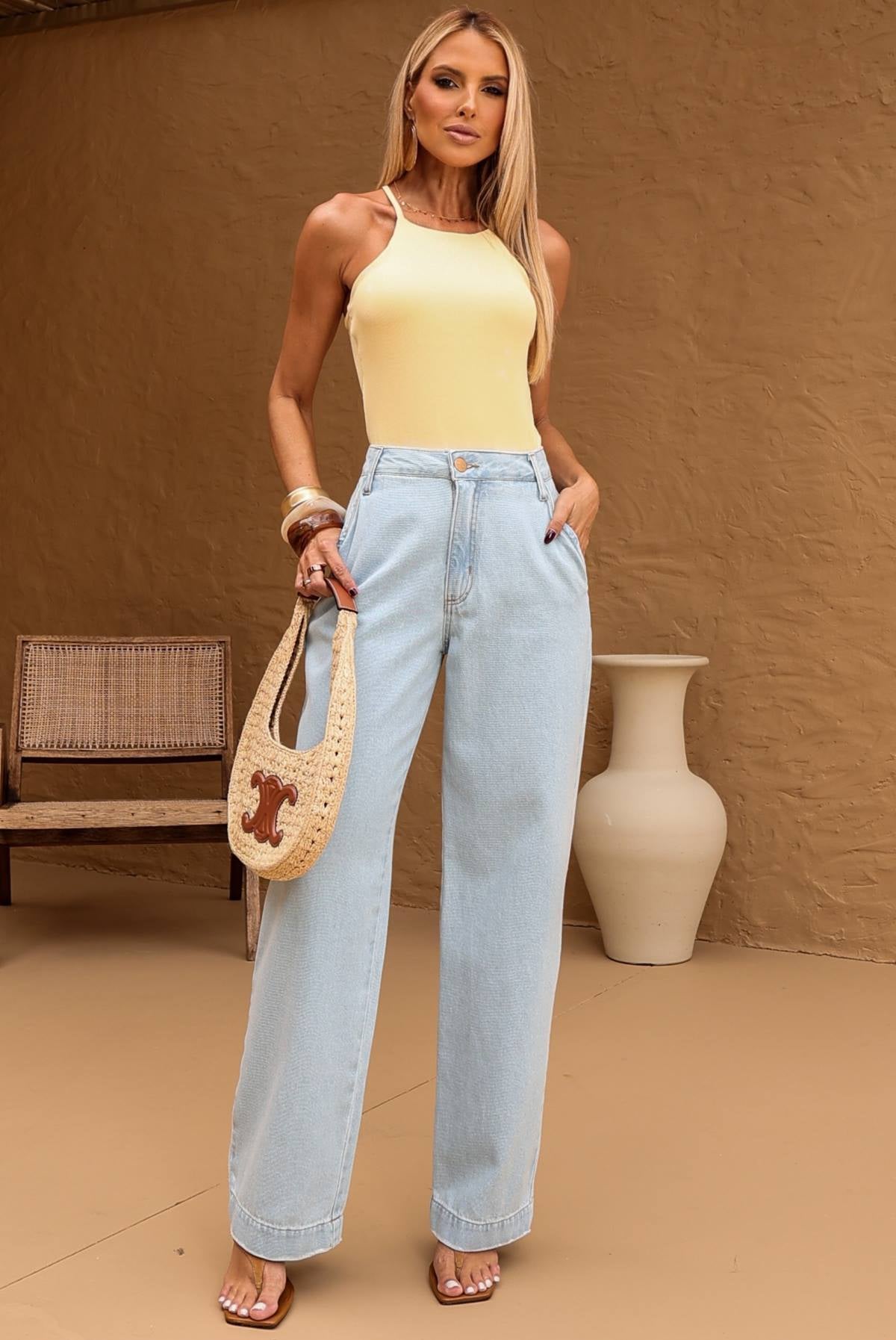 Cropped Frysaide Amarelo Canelado Frente Única