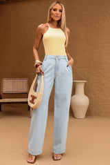 Cropped Frysaide Amarelo Canelado Frente Única