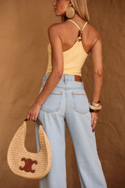 Cropped Frysaide Amarelo Canelado Frente Única