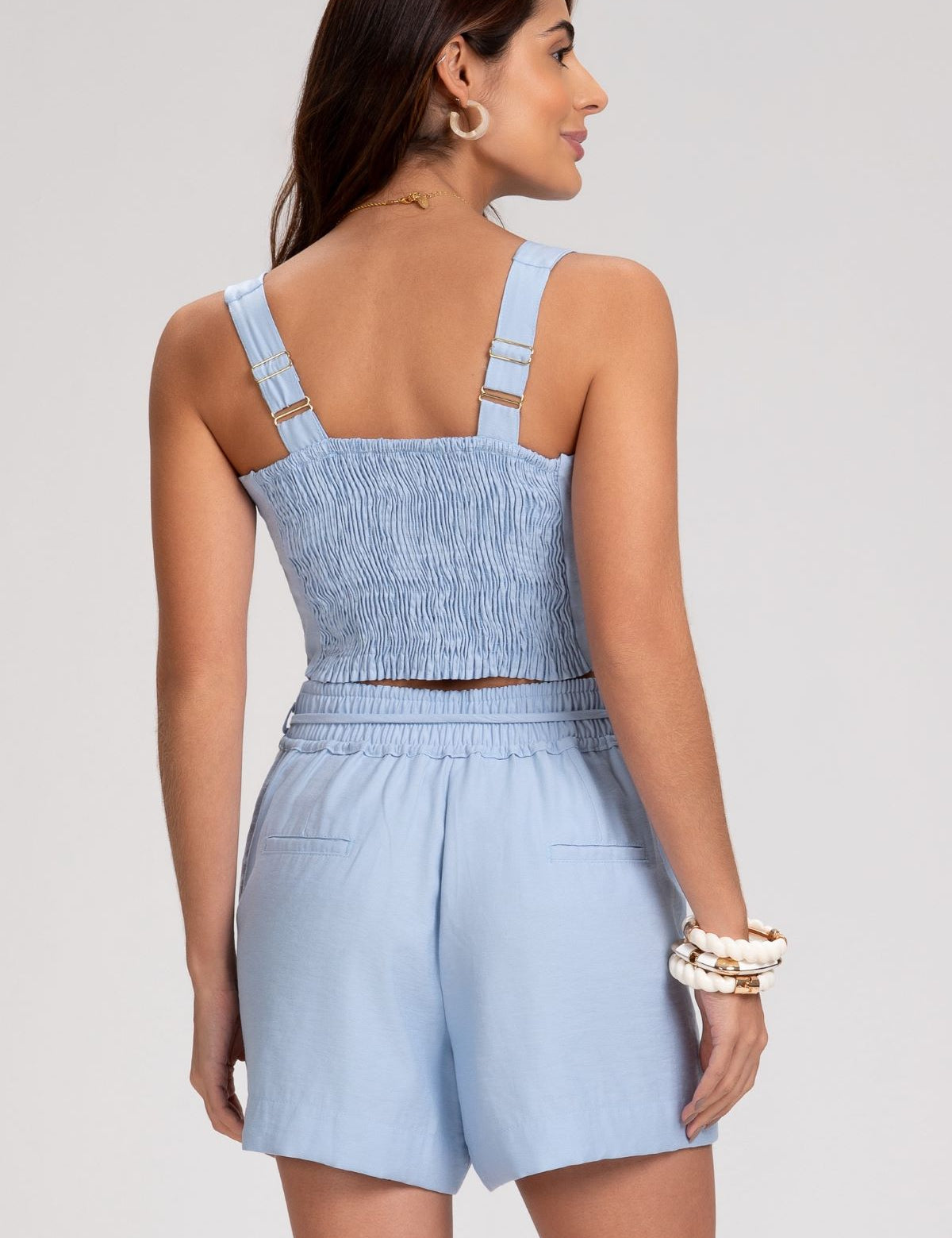 Cropped Frysaide Azul Zíper Frontal Lastex Costas