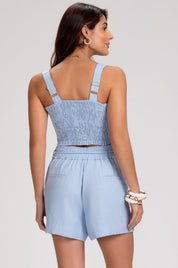 Cropped Frysaide Azul Zíper Frontal Lastex Costas