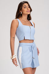 Cropped Frysaide Azul Zíper Frontal Lastex Costas