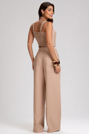 Cropped Frysaide Bege Alfaiataria Pregas