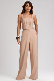 Cropped Frysaide Bege Alfaiataria Pregas
