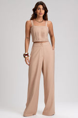 Cropped Frysaide Bege Alfaiataria Pregas