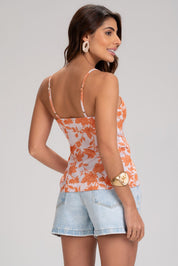 Cropped Frysaide Branco Floral Alças Com Elos