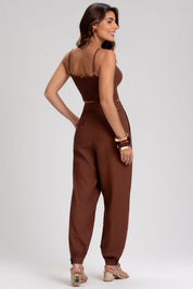 Cropped Frysaide Marrom Linho Decote Franzido