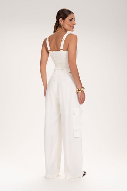 Cropped Frysaide Off White Alfaiataria Alças Largas