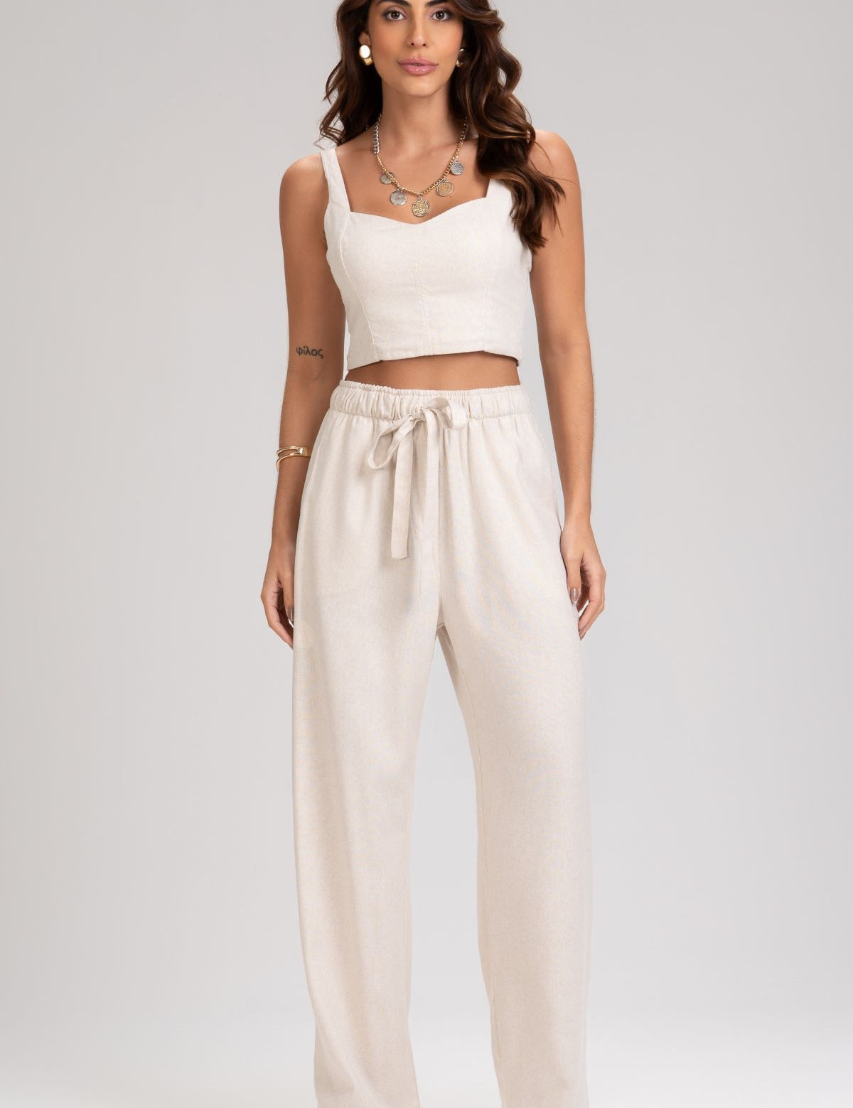 Cropped Frysaide Off White Linho Alças Largas