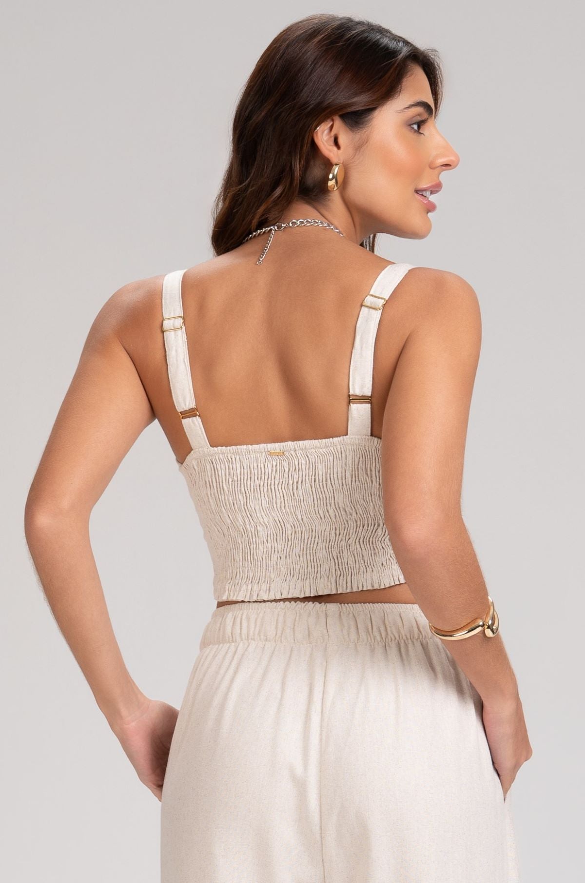 Cropped Frysaide Off White Linho Alças Largas