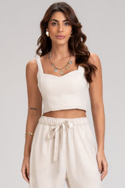 Cropped Frysaide Off White Linho Alças Largas