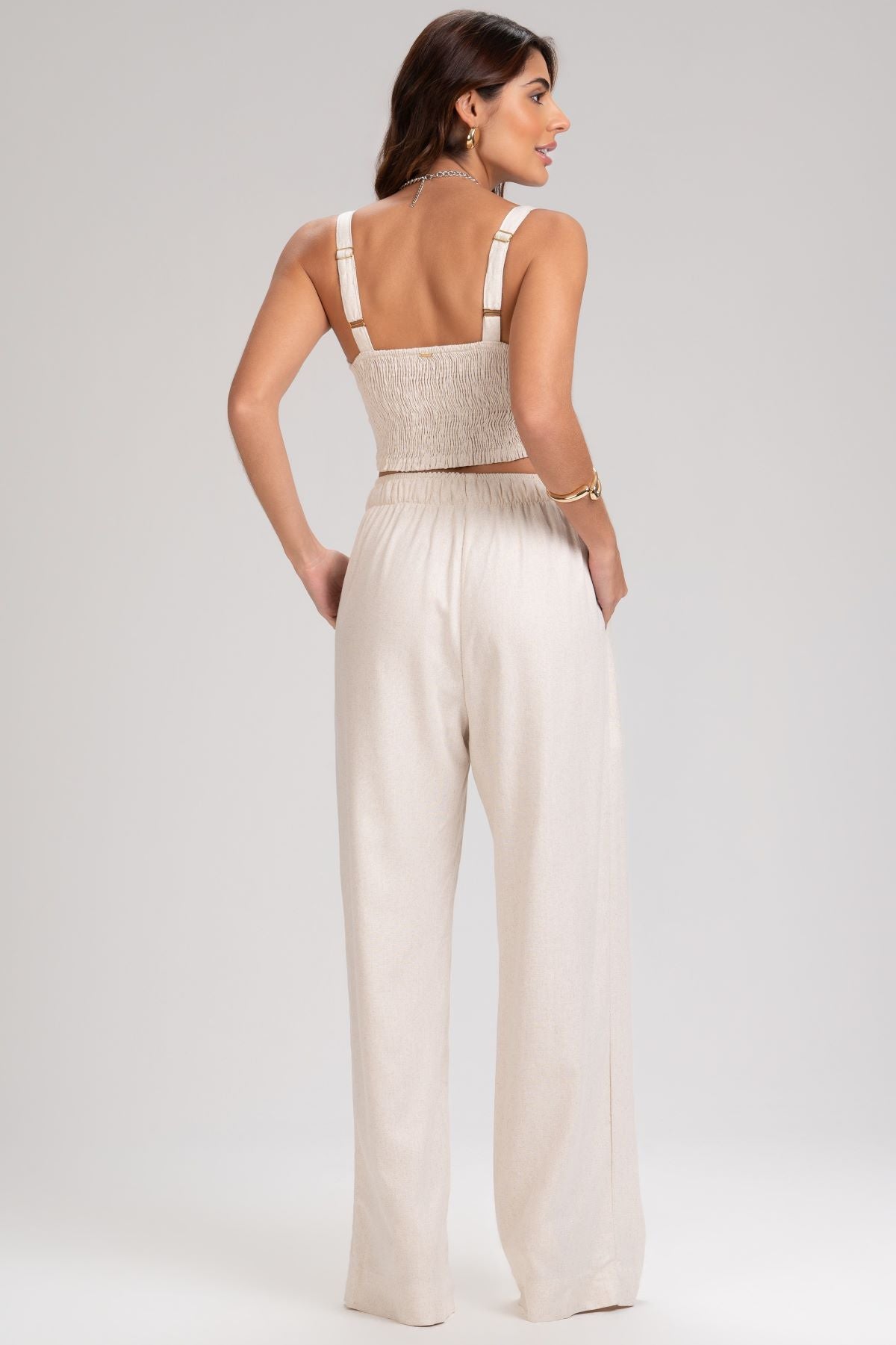 Cropped Frysaide Off White Linho Alças Largas