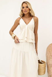 Cropped Frysaide Off White Linho Babado Duplo