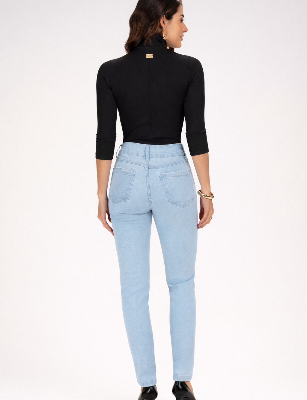 Cropped Frysaide Preto Canelado Gola Média