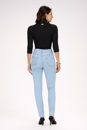 Cropped Frysaide Preto Canelado Gola Média